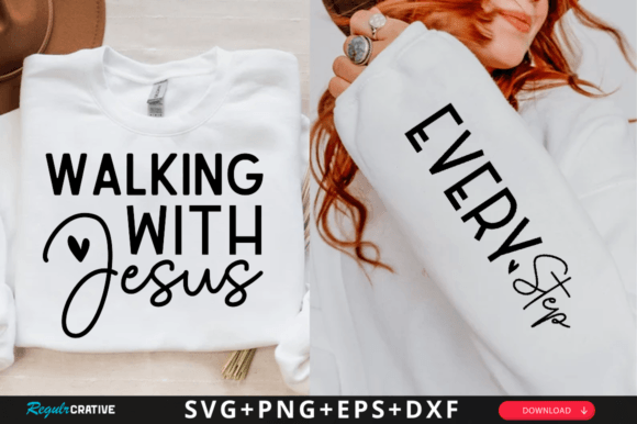 Walking with Jesus Sleeve Svg Design for T-Shirt Designs